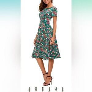 Modest Knee Length Green Floral Dress